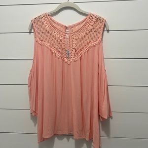 Grace & Lace cold shoulder top in pink, size small
